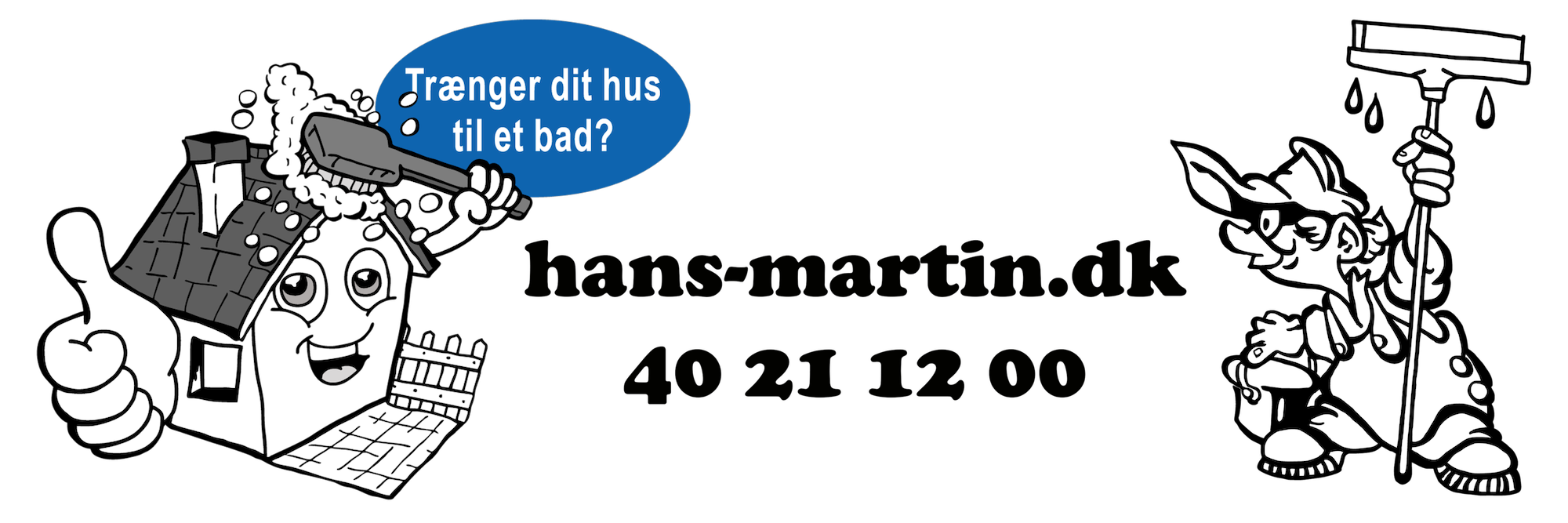Hans-Martin.dk logo med tegneseriefigurer der vasker huse og vinduer